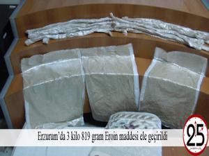  Erzurumda 3 kilo 819 gram Eroin maddesi ele geçirildi 