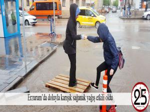 Erzurumda doluyla karışık sağanak yağış etkili oldu 