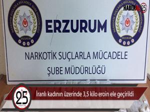 Erzurumda İranlı kadının üzerinde 3,5 kilo eroin ele geçirildi 