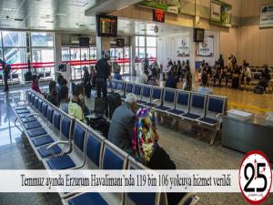 Temmuz ayında Erzurum Havalimanında 119 bin 106 yolcuya hizmet verildi 