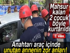 Biri bebek iki çocuk araçta mahsur kaldı