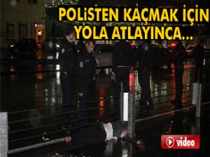 Polisten kaçmak için E-5 Karayoluna atlayan şüpheliye otomobil çarptı