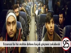 Erzurum'da bir otobüs dolusu kaçak göçmen yakalandı