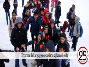  Erzurum'da kar yağışı çocukların eğlencesi oldu 