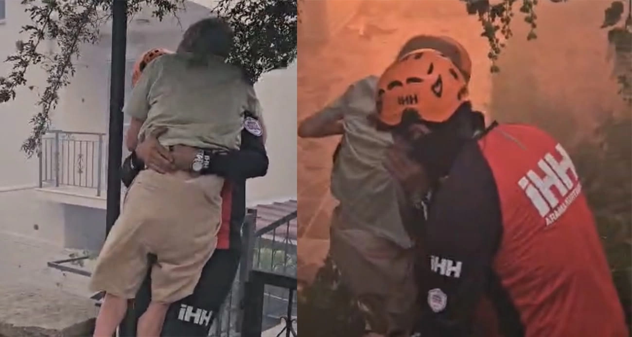 İzmir’deki yangından duygu dolu görüntüler: Mahsur kalanları ekipler böyle kurtardı